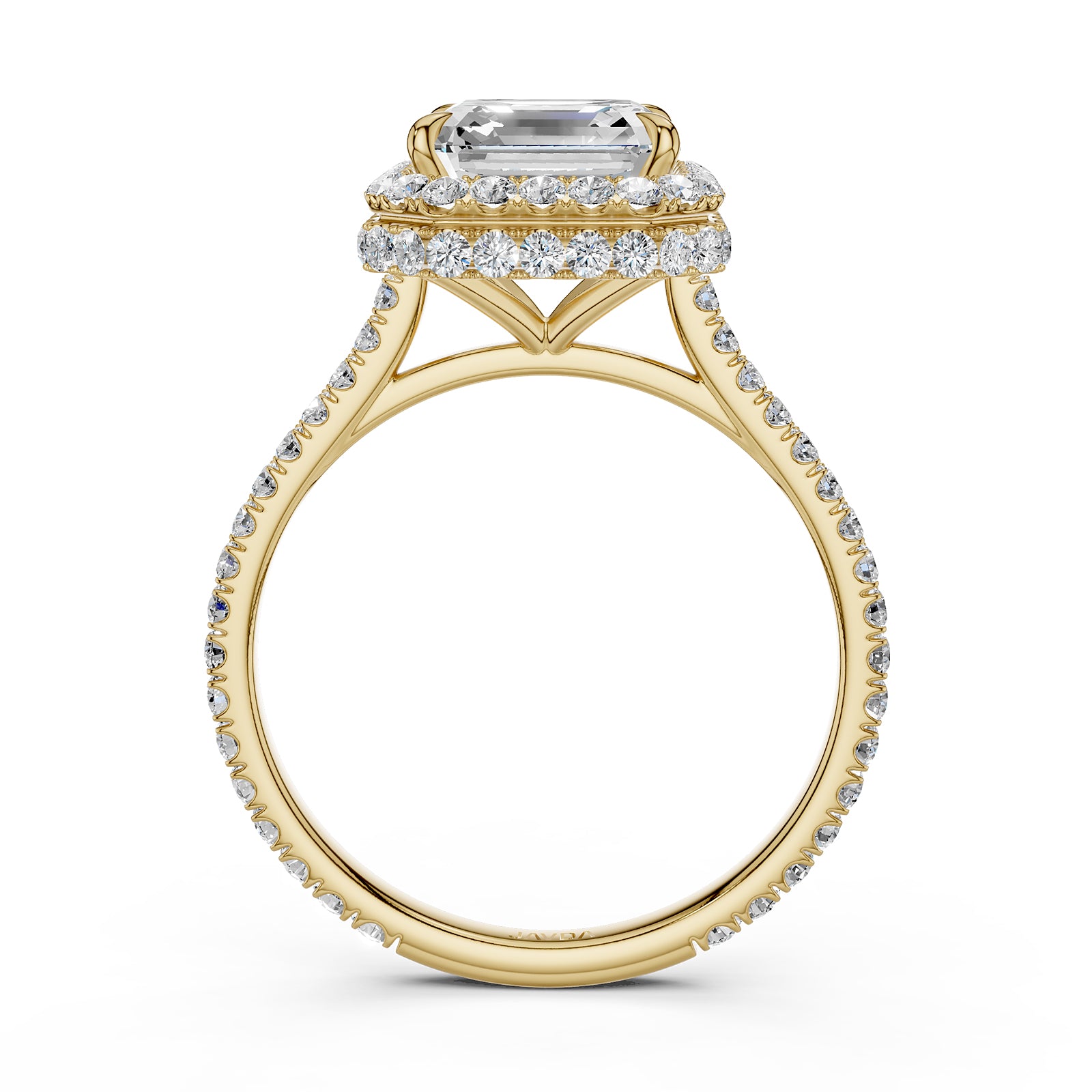 Double Halo Asscher  Lab Grown Diamond French Pave Set Engagement Ring